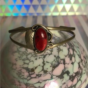 Vintage Sterling Silver with Red Stone Mexico Bracelet
